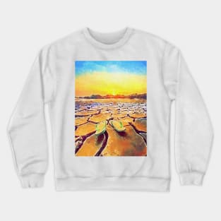 Dramatic sunset over drought earth illustration Crewneck Sweatshirt